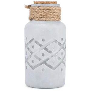 Round Grey Frosted Glass Led Candle Holder Lamp (16cm)