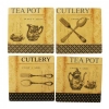 Square Teapot & Cutlery Print Coasters With Cork Backing