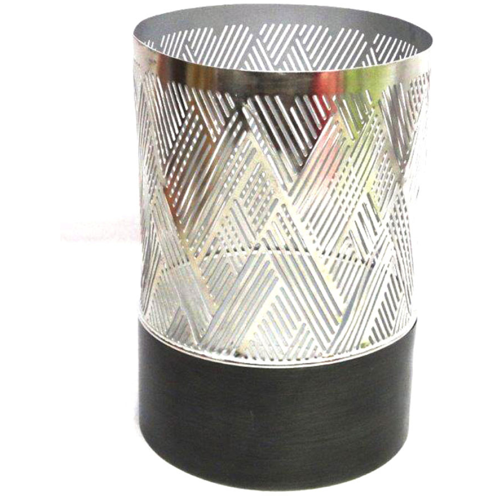 Silver Stripe Hurricane Metal Candle Holder – 20cm