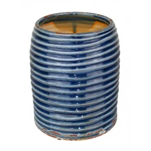 Blue Ribbed Cylindrical Ceramic Planter – 18cm