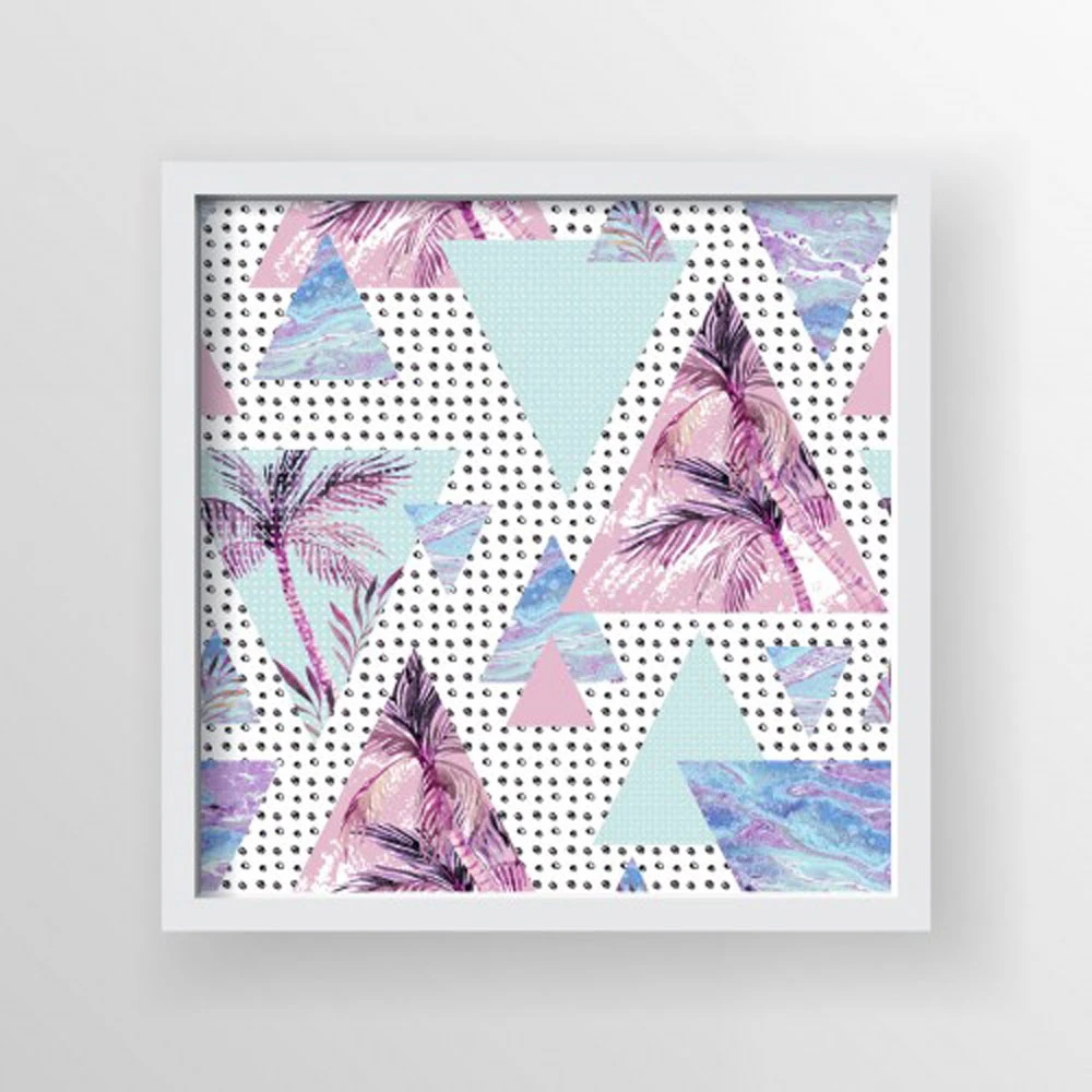 Geometric Palm Trees Print Framed Canvas 60cm X 60cm
