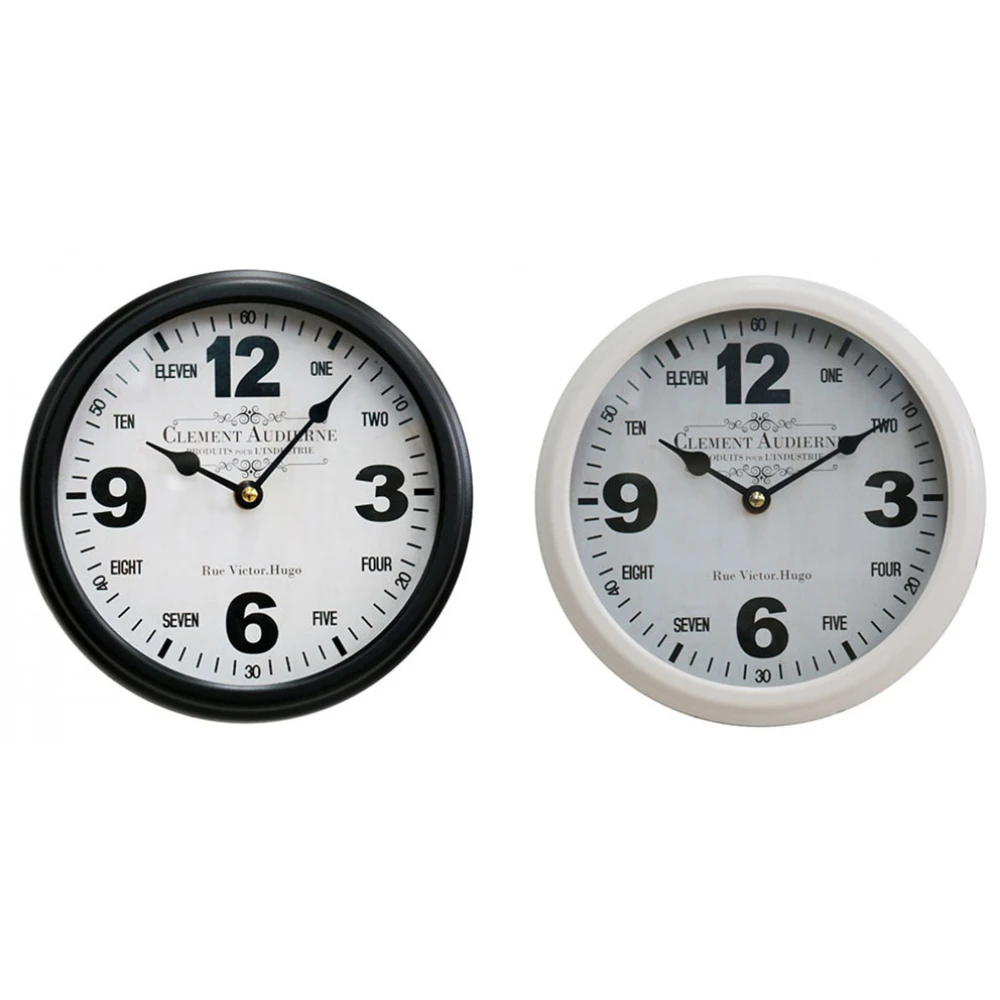 Round 22cm “clement Audierne” black & White Metal Wall Clock