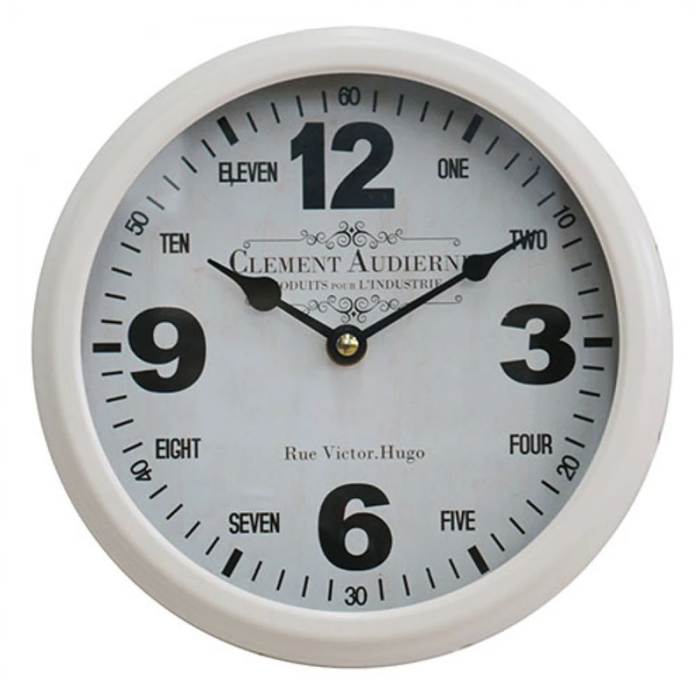 Round 22cm “clement Audierne” black & White Metal Wall Clock