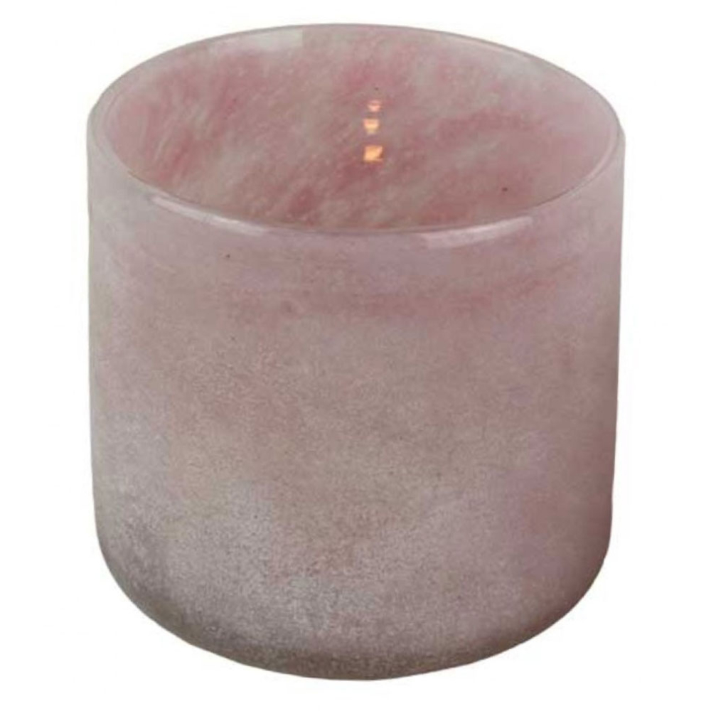 Round Pink Frosted Glass Candle Holder 8cm
