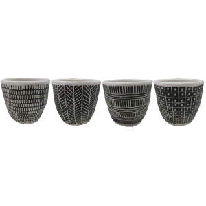 Contemporary Cream & Black Terracotta Pot Planters – Set of 4