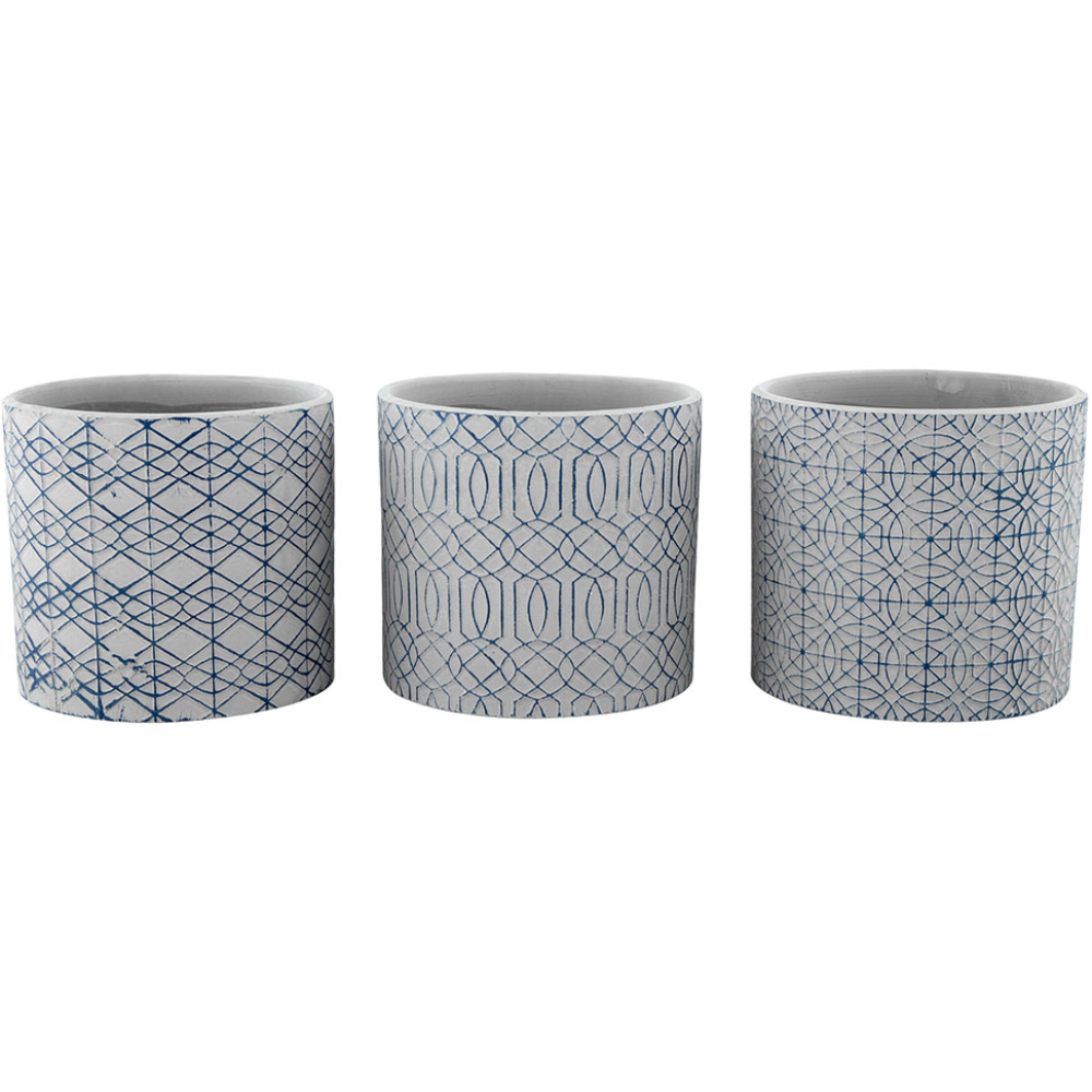 Blue Geometric Pattern terracotta pot Planters – Set of 3