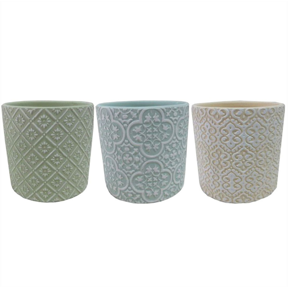 Multicolour Terracotta Geometric Pattern Pot Planters – Set of 3