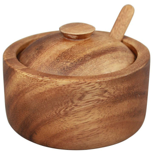 Acacia Sugar & Spice Wooden Pot With Spoon