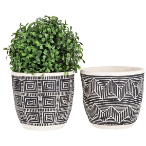 Cream & Black Terracotta Pot Planters – Set of 2