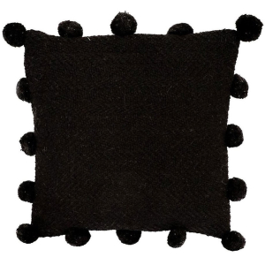 Pom Pom Black Indoor Cushion Cover With Insert 45cm X 45cm