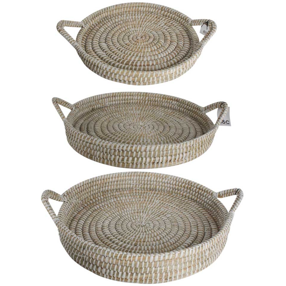 Kans Grass Round Trays With Handle – Set Of 3