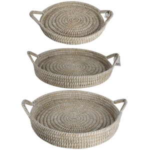 Kans Grass Round Trays With Handle – Set Of 3