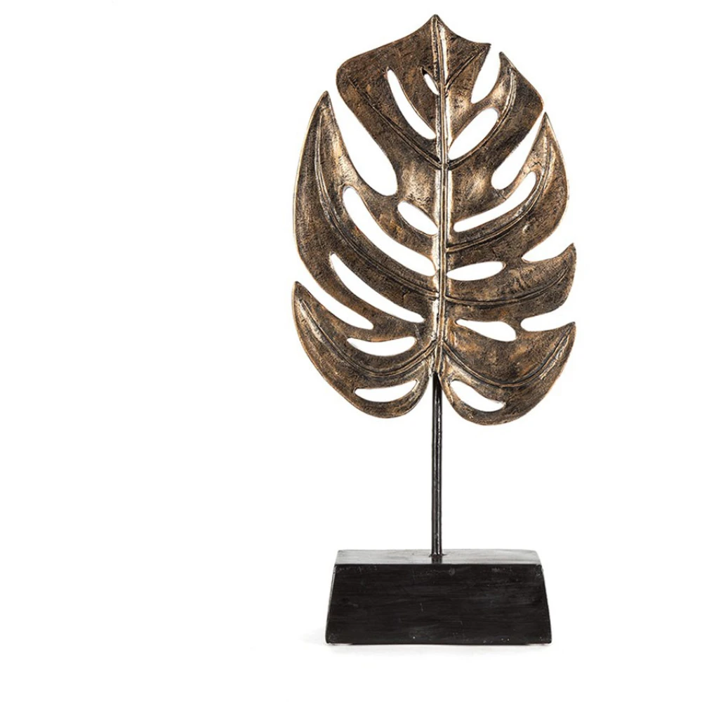 Antique Gold Monstera Leaf On Base