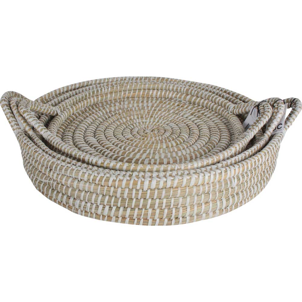 Kans Grass Round Trays With Handle  Set Of 3