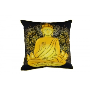Cotton Buddha Print Black Cushion Cover With Insert 45cm X 45cm