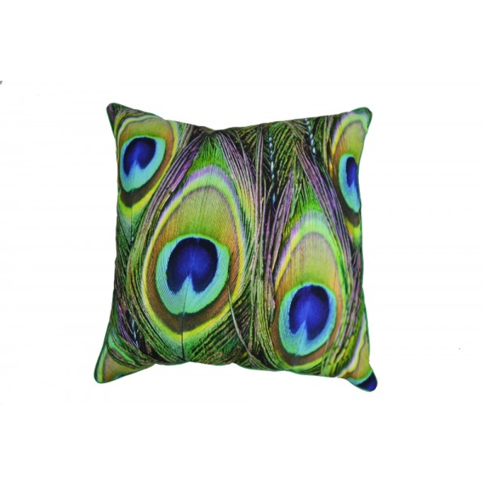 Peacock Feathers Cotton Cushion Cover With Insert 45cm X 45cm