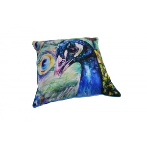 Peacock Head Cotton Cushion Cover With Insert 45cm X 45cm