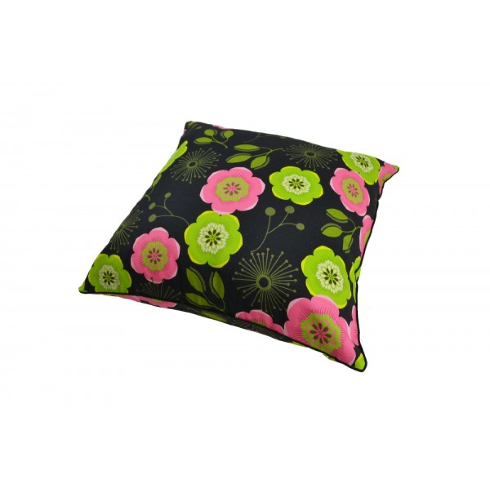 Skandi Green & Pink Flowers Cotton  Cushion Cover With Insert 45cm X 45cm
