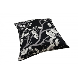 Black And White Cherry Blossom Cotton Cushion Cover With Insert 45cm X 45cm