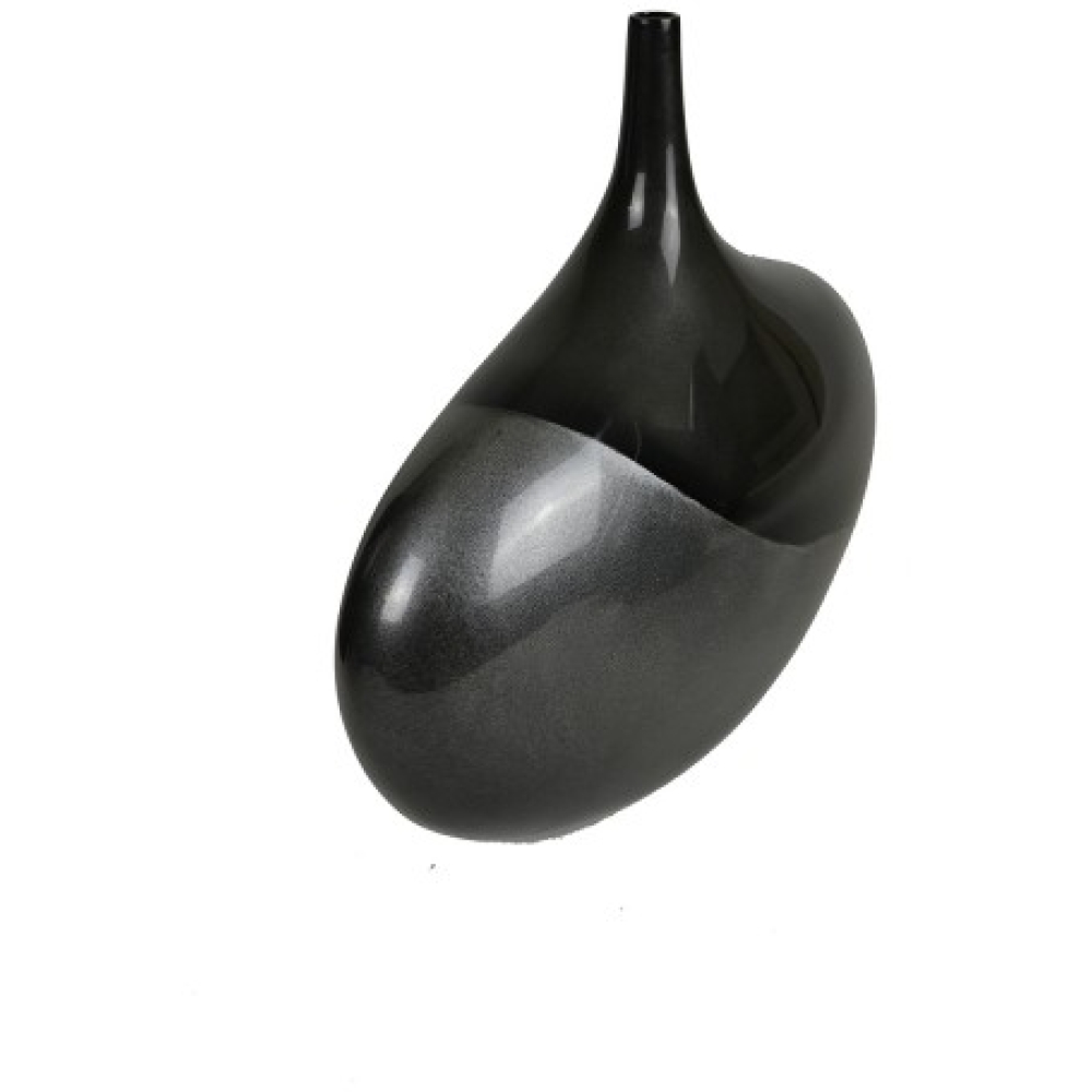 Black Lacquer Ware Flat Bottle Vase 33cm