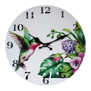 Round 34cm Green Bird & Leaves Wall Clock