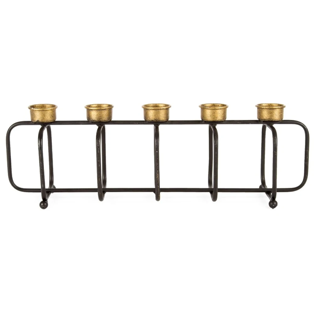 Gold & Black 5 Tealight Metal Candle Holder