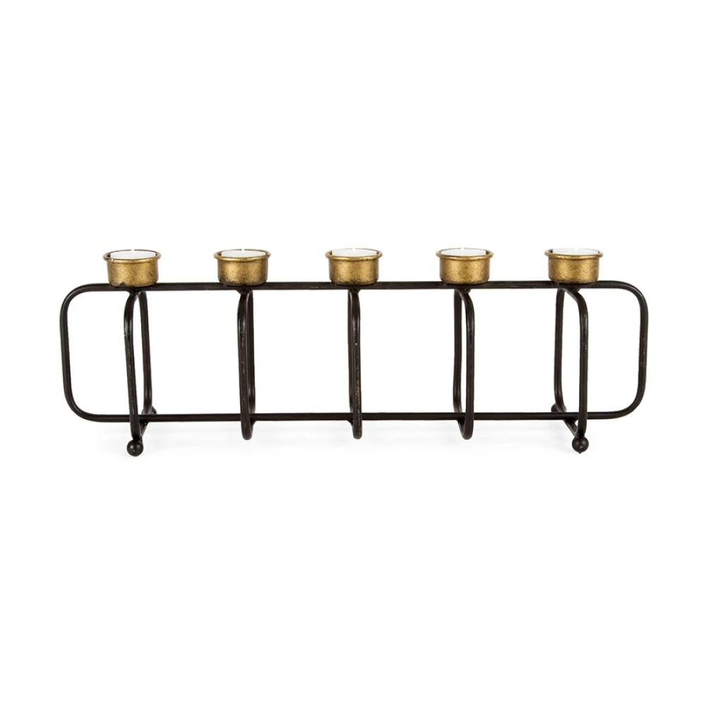 Gold & Black 5 Tealight Metal Candle Holder