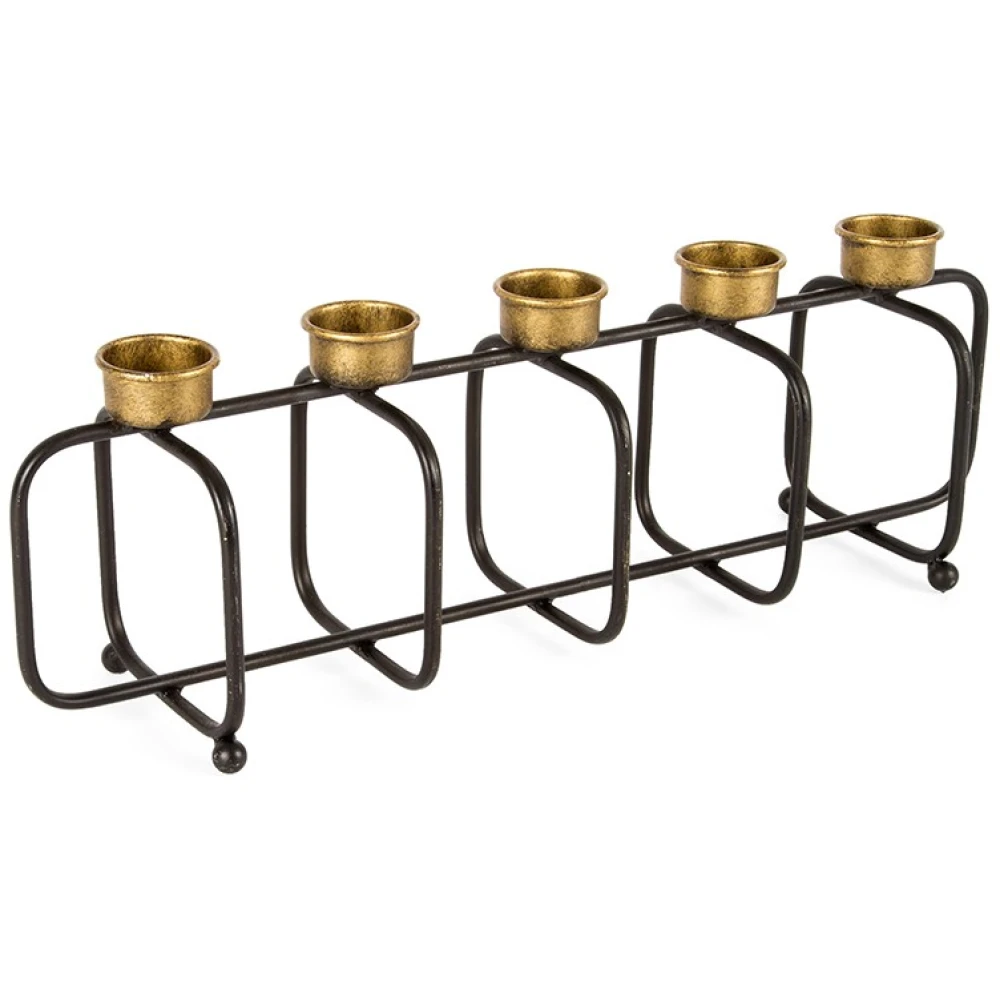 Gold & Black 5 Tealight Metal Candle Holder