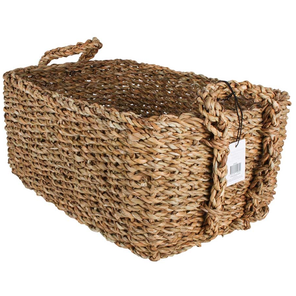 Seagrass Rectangle Storage Basket With Handle – Set Of 3
