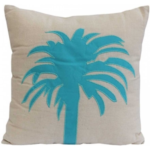 Blue Palm Tree Cotton Cushion Cover With Insert 34cm X 34cm – Set Of 2