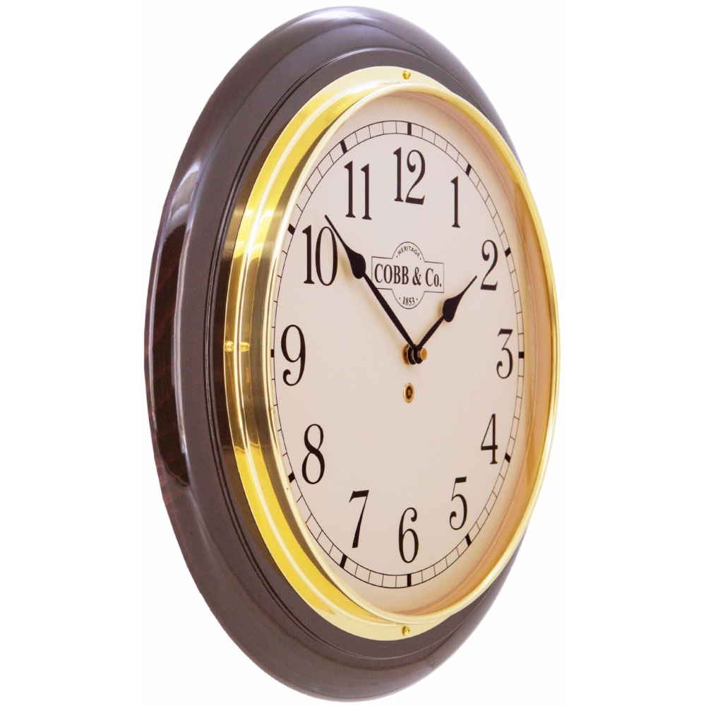Cobb & Co. Railway Wooden Wall Clock – Glossy Mahogany Arabic 40cm