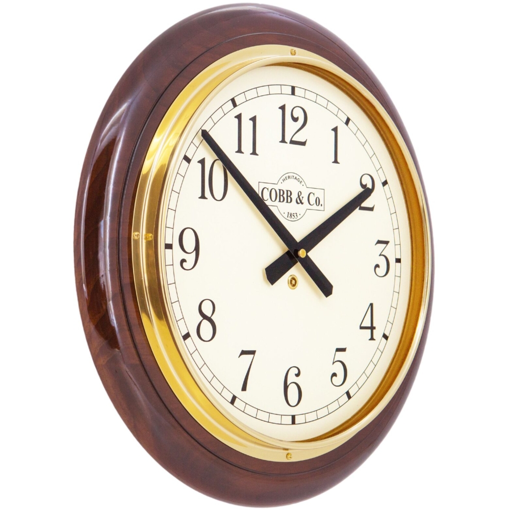 Cobb & Co. Railway Wooden Wall Clock – Glossy Walnut Arabic 40cm