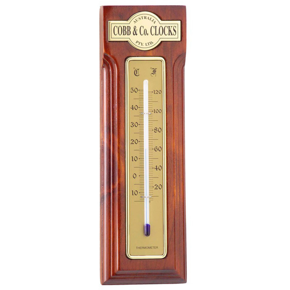Cobb & Co. Wooden Thermometer – Glossy Oak 25cm