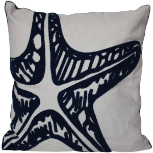 White & Blue Starfish Embroidered Cushion 45cm X 45cm