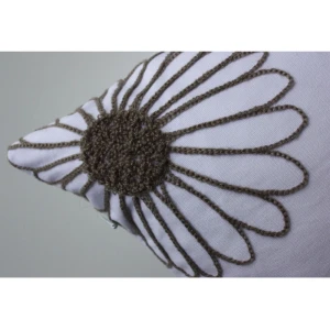 White & Brown Flower Embroidered Cushion 45cm X 45cm