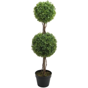 Artificial French Potted 2-ball Boxwood Topiary Tree 90cm