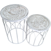 Round Carved Wooden Glass Top Side Tables – Set Of 2