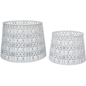 Nested White Daisy Metal Pot Planters