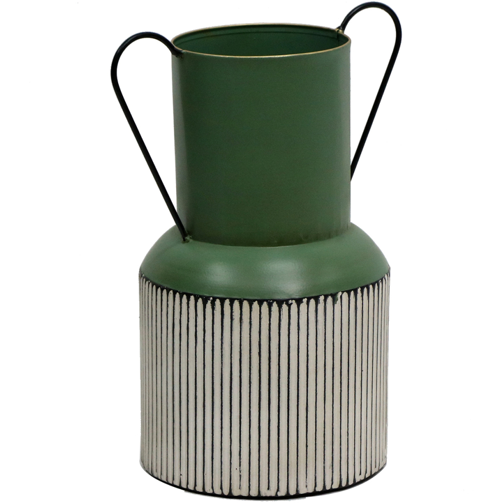 Tall Green Metal Urn Vase With Handles 37cm