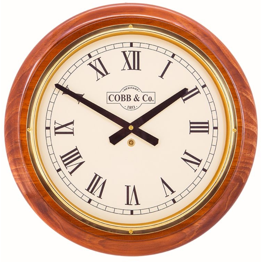 Cobb & Co. Railway Wooden Wall Clock – Glossy Oak Roman 40cm