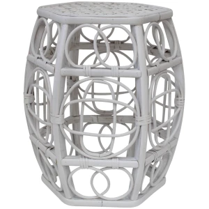 Palm Springs Bamboo Cane Side Lamp Table – White