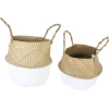 Set Of 2 Seagrass Foldable Storage Laundry Belly Baskets – White