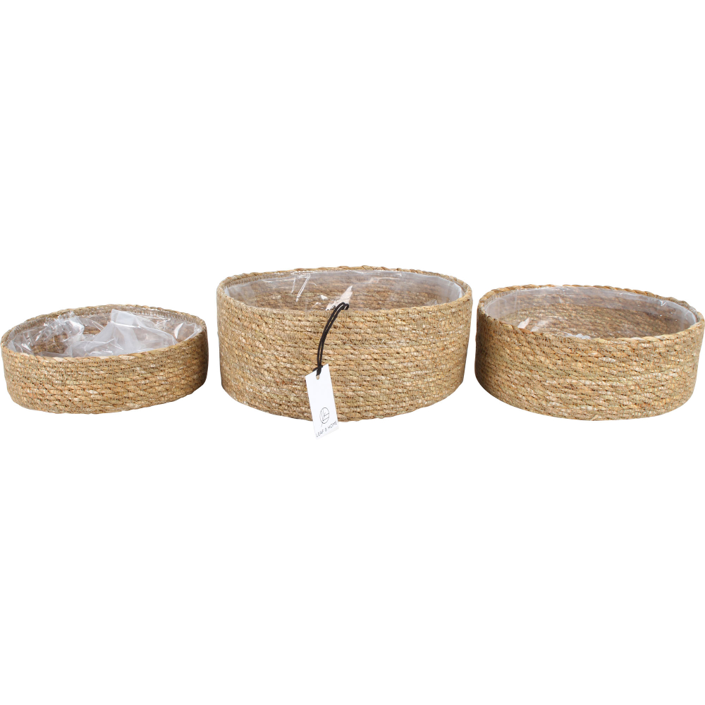 Chaka Plastic Lined Round Seagrass Baskets - Set of 3 1