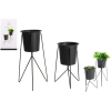 Set Of 2 Metal Pot Planters With Stand Black 19cm