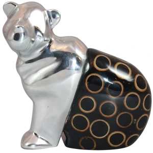 Sitting Aluminium Bear With Bamboo Circles Statue