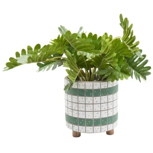 White & Green Cement Pot Planters With Legs – Set Of 3