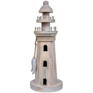 Whitewash Wooden Nautical Lighthouse Decor – 31cm