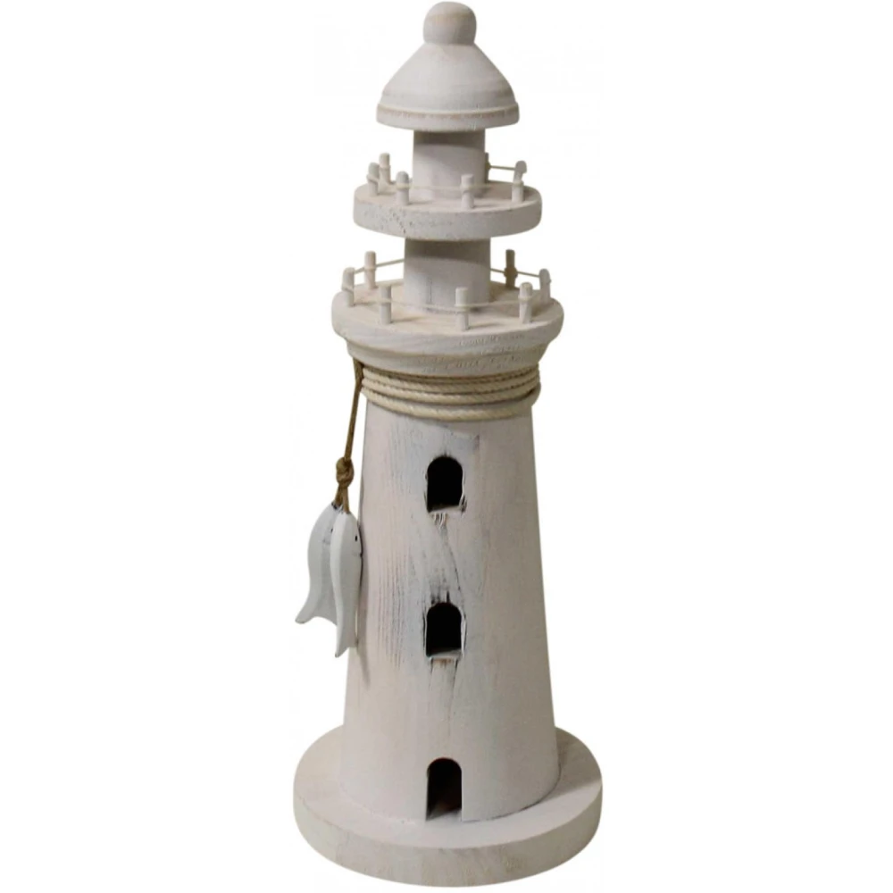Whitewash Wooden Nautical Lighthouse Decor – 32cm