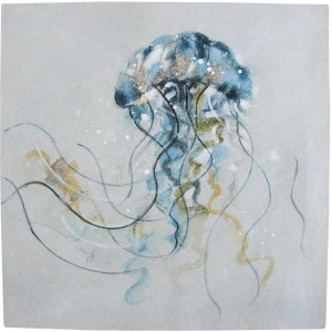 Single Blue Jellyfish Stretched Canvas Wall Art 60cm Square