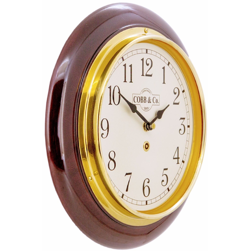 Cobb & Co. Railway Wooden Wall Clock – Glossy Mahogany Arabic 28cm